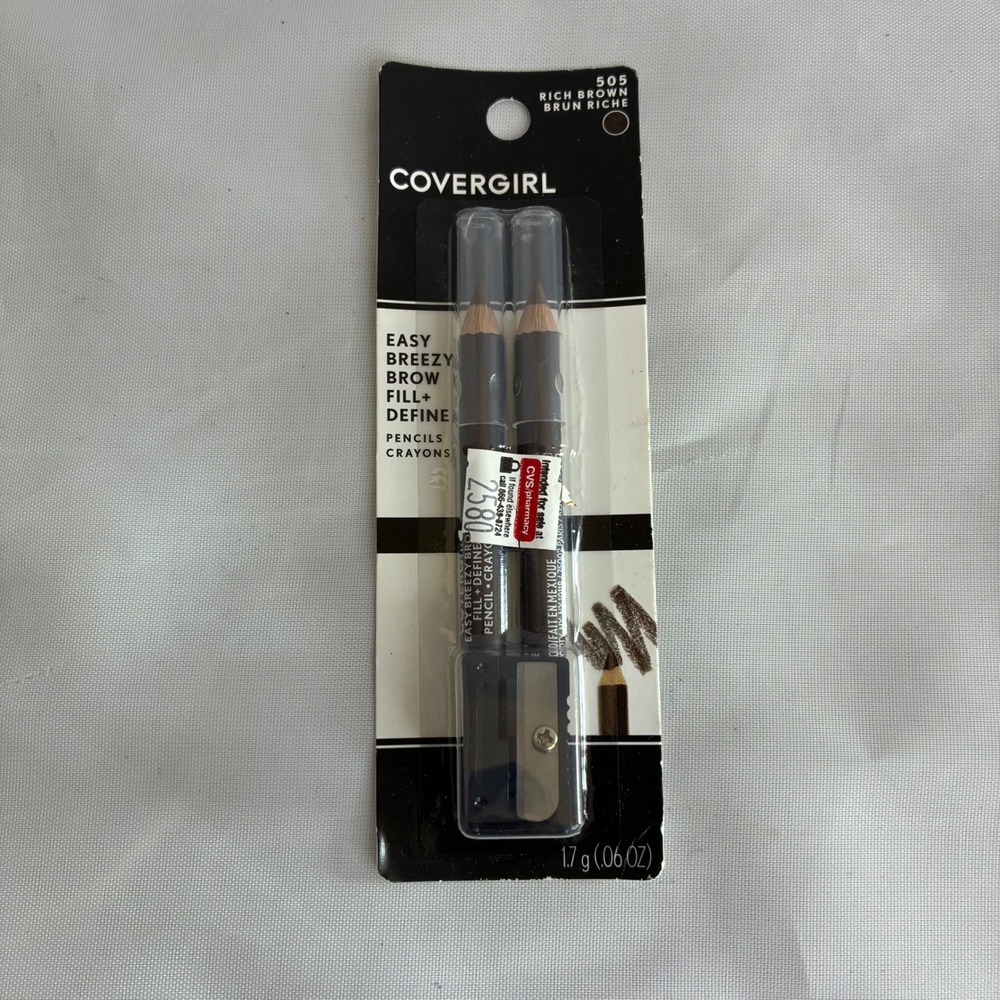 CoverGirl NEW Easy Breezy Brow Pencil 2-Pack Rich Brown 505 Fill Define - Picture 2 of 5